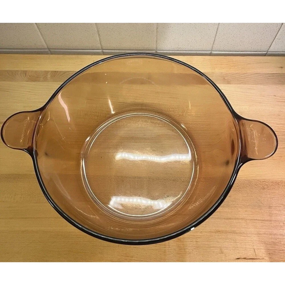 Vtg Corning Ware Visions Amber Glass Cookware 4.5L Dutch Oven Pyrex Lid Like New